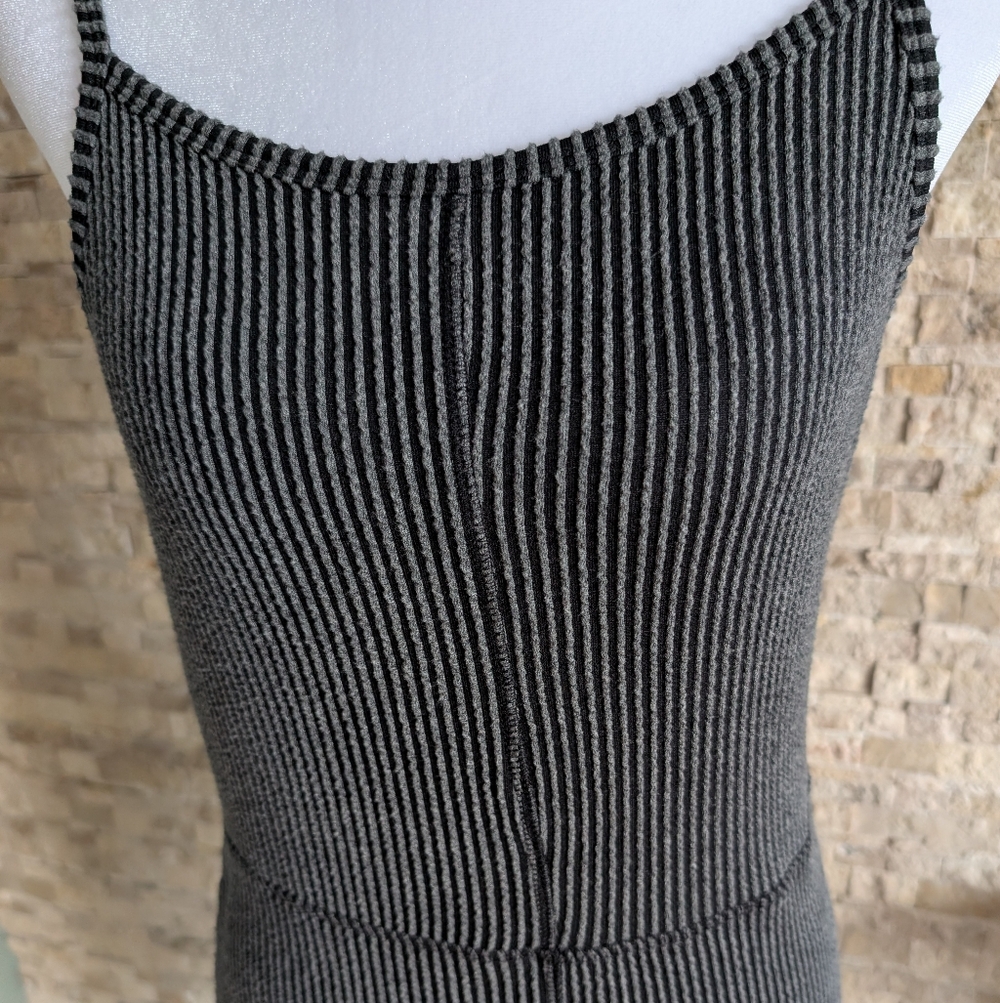 Ribbed Grey Black Cami Pant Wide Leg Jumpsuit Loungewear Elevated Basic Sz Large image 2